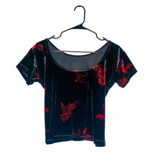 Vintage Y2K 90 Fyberworks by Cindy Z Floral Velvet Whimsigoth Crop Top Medium